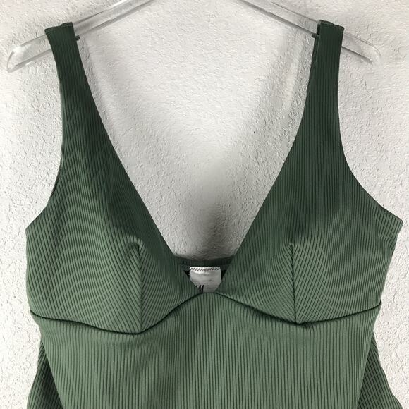 NWT H&M Ribbed High Leg Padded One Piece Swimsuit Bathing Suit Green Size XL - Picture 3 of 8